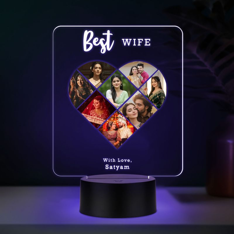 Personalized Collage Photo Frame Led Night Lamp with 7 Color Changing Light Gift for Anniversary, Birthday, Valentines Day Memorable Gift Lamp (Gift for Wife)